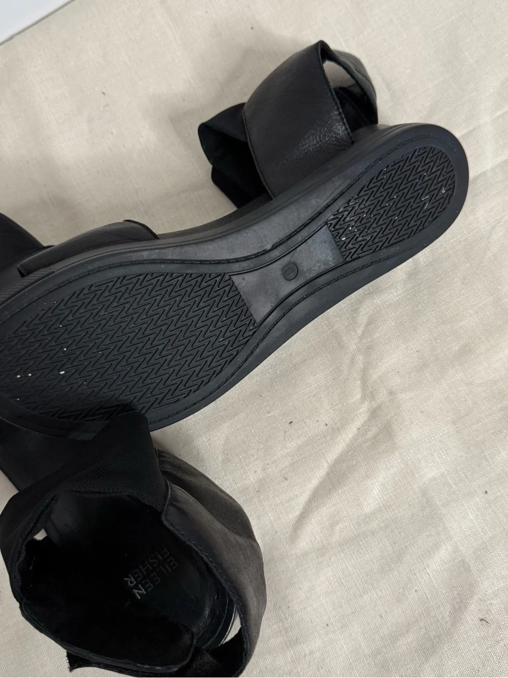 Eileen Fisher Spree Sport Womens 9 Black Leather Mesh Platform Cuff Wrap Sandal